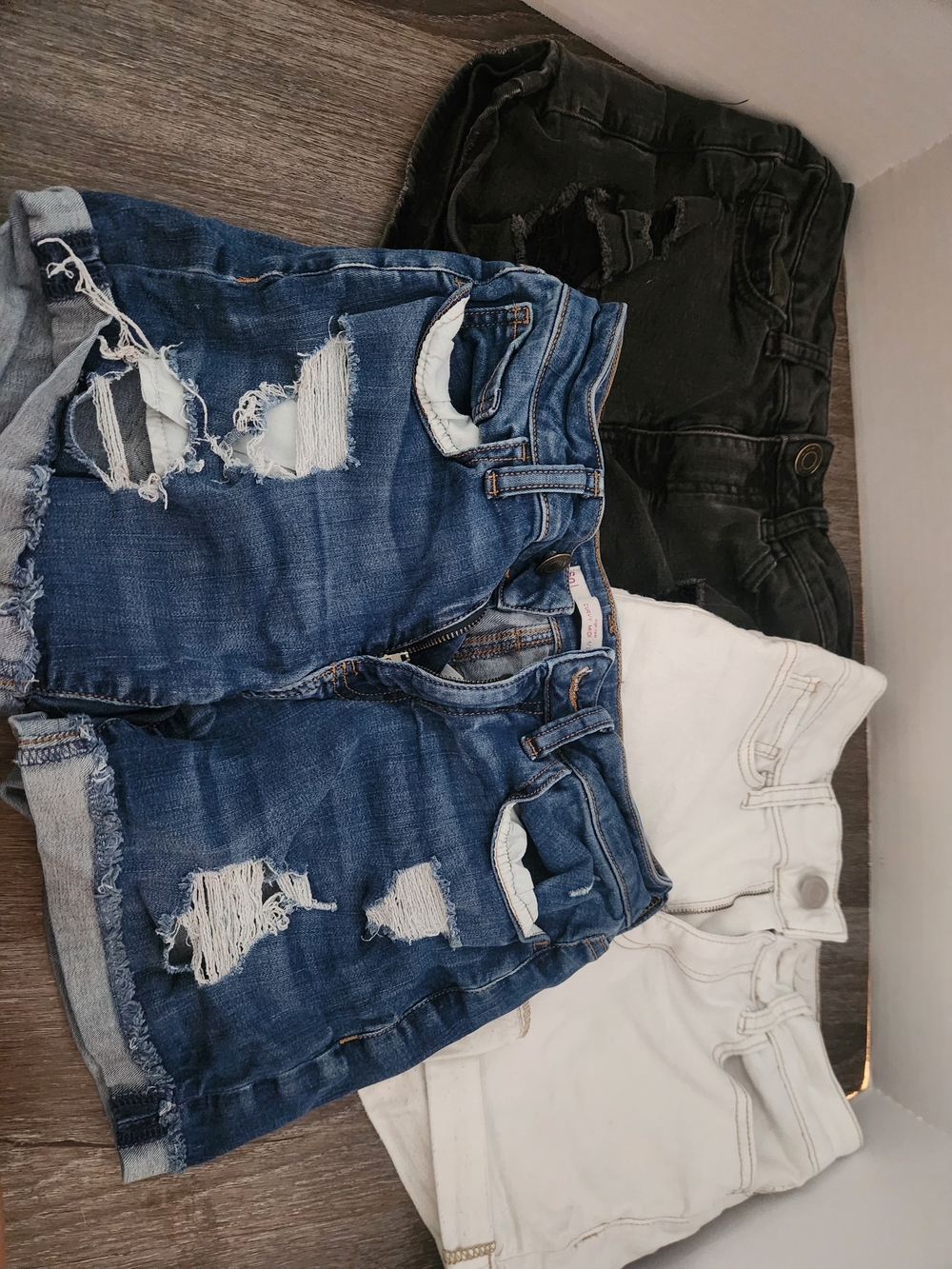 Distressed Denim Women’s Shorts - Blue, Black & White (3-Pack) Size 1